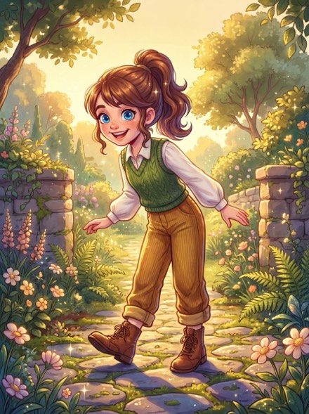 Nova's poster page, a full-figure illustration set in a garden